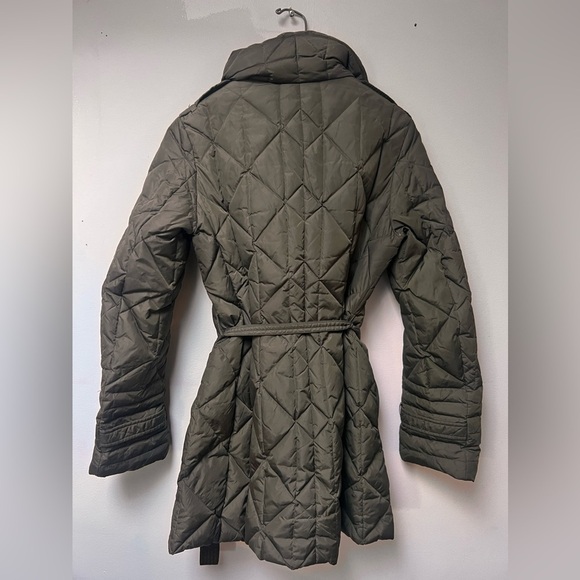 Add Down Puffer green khaki belted Coat size small - Picture 2 of 10